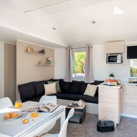 Stacaravan 6 personen - Premium 35m² 3 kamers - Overdekt terras + TV + LV + Plancha 6 pers.