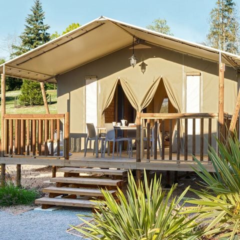 Tente en toile et en bois 3 personnes - 21m² - 2 chambres