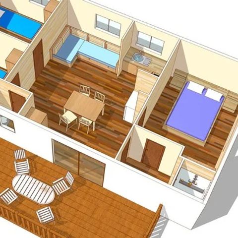 Stacaravan 6 personen - Klassiek | 3 Slaapkamers | 6 Pers. | Verhoogd terras