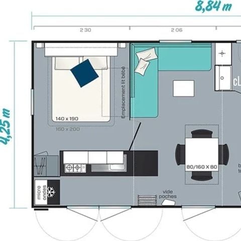 Mobilheim 6 personen - Comfort XL | 3 Zi. | 6 Pers. | Erhöhte Terrasse | Klimaanlage | TV