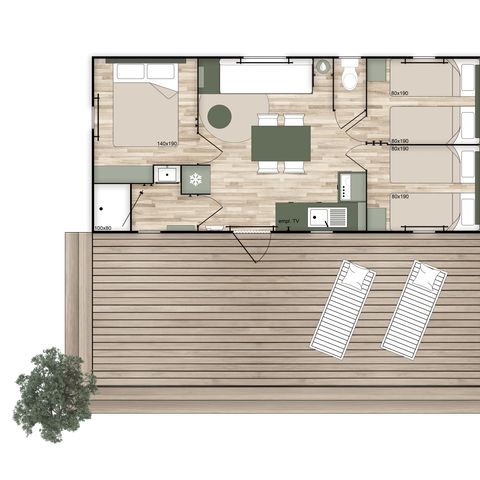 Mobile home 6 persons - Premium - 33 m² (3 bedrooms) + Covered terrace