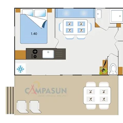 Stacaravan 6 personen - Provence - 32m² - 3 kamers