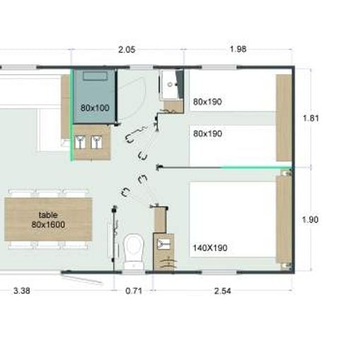 BUNGALOW 8 personnes - Mobil-home Sable plus 40m² (4 chambres, 2 salle de bains) 8 pers
