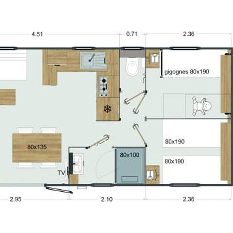 Stacaravan 6 personen - Stacaravan 3 kamers Premium met spa (37m²) 4/6 slaapplaatsen