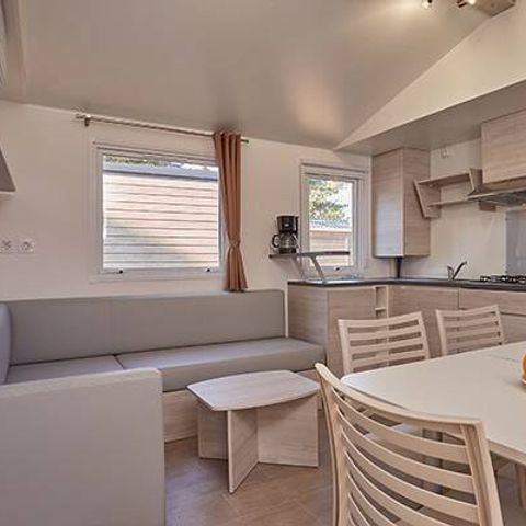 Mobilhome 6 personas - Confort | 3 Dormitorios | 6 Pers | Terraza elevada | 1 Baño | Aire acondicionado | TV