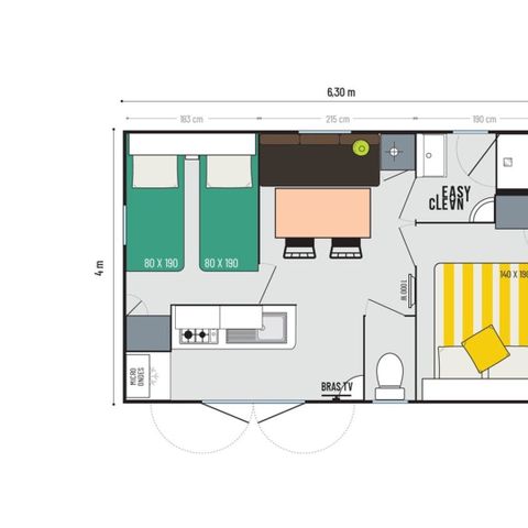 Mobile home 4 persons - Mobile-home | Comfort XL | 2 Bedrooms | 4 Pers | Raised terrace | Air conditioning | TV