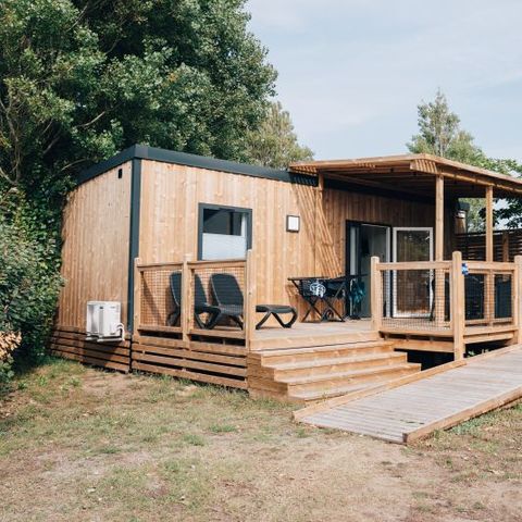 Mobilheim 4 personen - Homeflower Premium 29m² PMR - 2 Schlafzimmer + halbüberdachte Terrasse + TV + Bettwäsche + Handtücher + KLIMAANLAGE