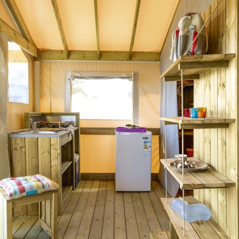 Tenda in tela e legno 5 persone - C- Lodge Pilotis - 2 camere da letto 24m² con terrazza coperta
