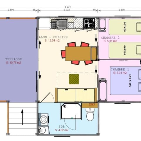 HÉBERGEMENT INSOLITE 5 personnes - Cosyflower Premium 38m² (2 chambres) + TV + lave-vaisselle + draps + serviettes + terrasse couverte 4/5 pers.