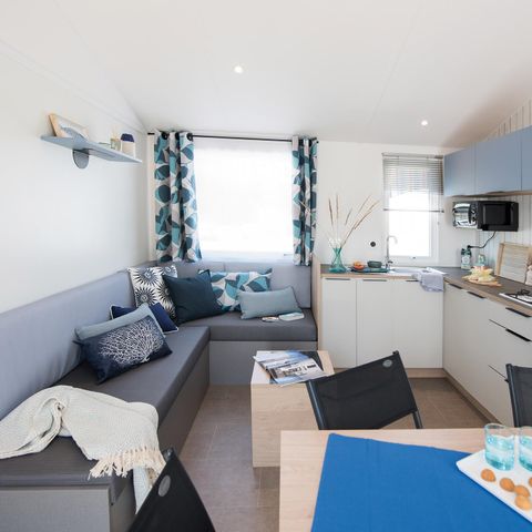 Mobilhome 6 personas - Premium 30m² (3 habitaciones) + terraza 15m² + ropa de cama + toallas + BT + TV 6 pers.