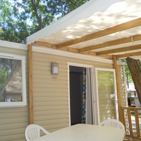 Mobilheim 2 personen - Comfort 18m² (1 Zimmer) + überdachte Terrasse 9m² + TV | 2 Personen