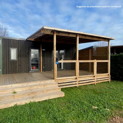 Mobilheim 4 personen - Homeflower premium 29m² (2 Schlafzimmer) + KLIMA + halbüberdachte Terrasse + TV + Bettwäsche + Handtücher | 4 Personen