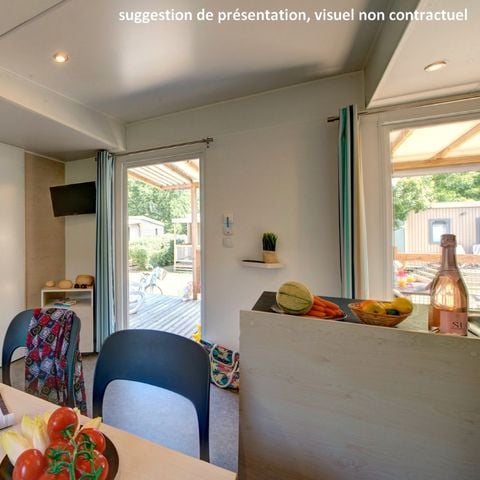 BUNGALOW 4 personnes - Homeflower premium 29m² (2 chambres) + CLIM + terrasse semi-couverte + TV + draps + serviettes | 4 personnes