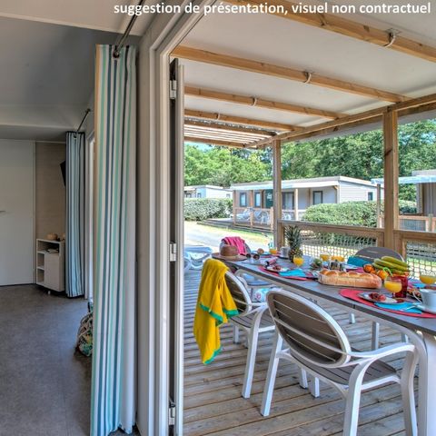 Mobilheim 6 personen -  	 Homeflower premium 35m² (3 Schlafzimmer) + KLIMA + halbüberdachte Terrasse + TV + Bettwäsche + Handtücher | 6 Personen