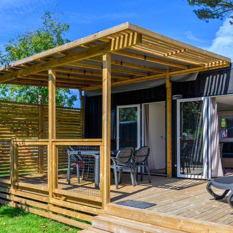 Mobilheim 6 personen -  	 Homeflower premium 35m² (3 Schlafzimmer) + KLIMA + halbüberdachte Terrasse + TV + Bettwäsche + Handtücher | 6 Personen
