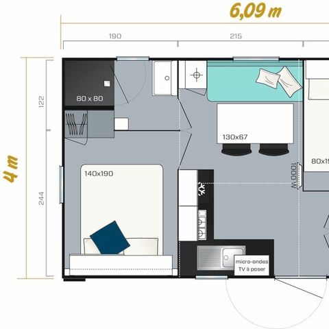 Mobilheim 4 Personen - Vénus Clim 22 m² für 4 Personen