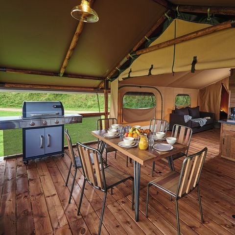 Tente en toile et en bois 7 personnes - Tente Ciela Nature Lodge - 2 chambres - Cuisine équipée – Salle de bain