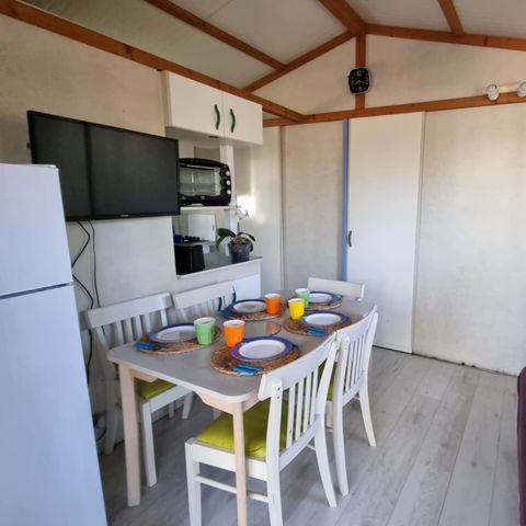 Stacaravan 5 personen - 28 Cottage Détente 25m² Overdekt terras + airco + TV 1/5 pers