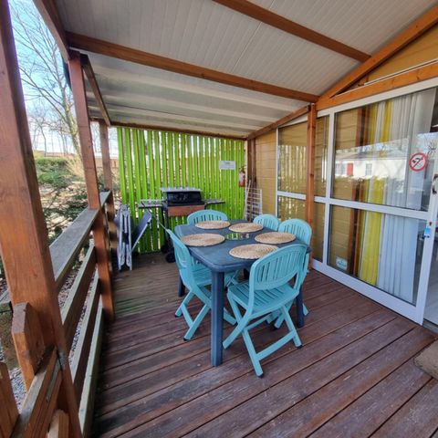 Stacaravan 5 personen - 28 Cottage Détente 25m² Overdekt terras + airco + TV 1/5 pers