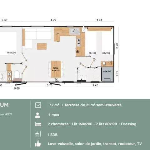 LODGE 4 people - PREMIUM Lodge 3 Rooms 4 People + TV
