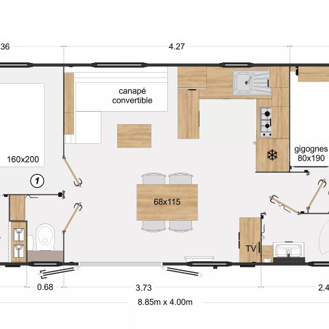 LODGE 4 personen - Mobil-Home Lodge PREMIUM 3 Kamers 4 Personen + TV