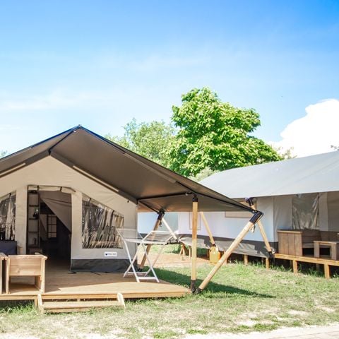 TENDA IN TELA E LEGNO 5 persone - Lanterna - Tenda Safari Comfort