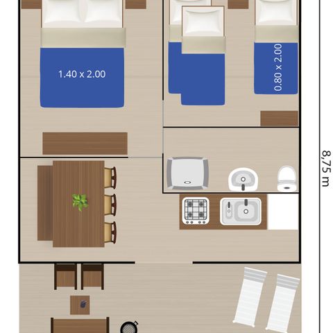 TIENDA DE LONA Y MADERA 4 personas - Bijela Uvala - Tienda safari + instalaciones sanitarias