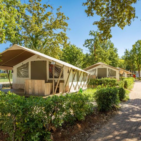 TIENDA DE LONA Y MADERA 4 personas - Bijela Uvala - Tienda safari + instalaciones sanitarias