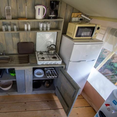 TIENDA DE LONA Y MADERA 4 personas - Bijela Uvala - Tienda safari + instalaciones sanitarias + aire acondicionado (5P)