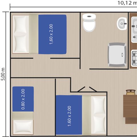 TIENDA DE LONA Y MADERA 4 personas - Bijela Uvala - Tienda safari + instalaciones sanitarias + aire acondicionado (6P)