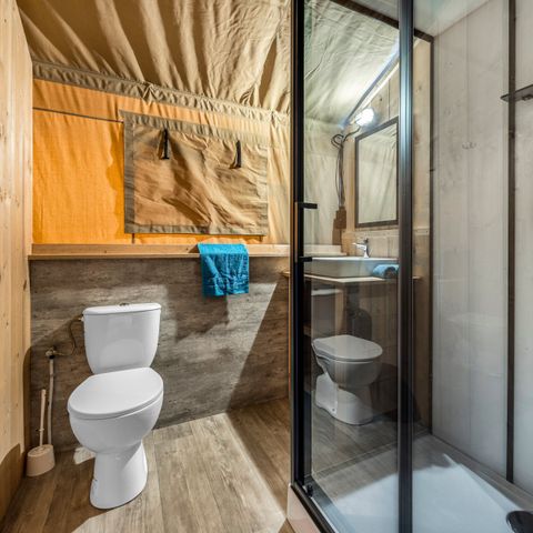 TIENDA DE LONA Y MADERA 4 personas - Bijela Uvala - Tienda safari + instalaciones sanitarias + aire acondicionado (6P)