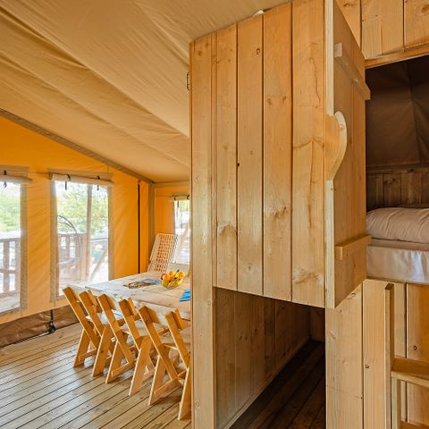TIENDA DE LONA Y MADERA 4 personas - Bijela Uvala - Tienda safari + instalaciones sanitarias + aire acondicionado (6P)