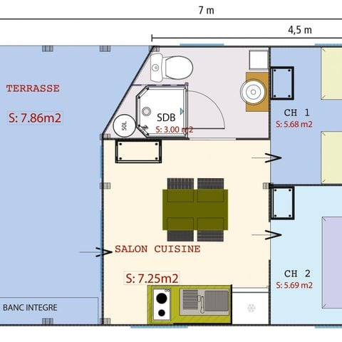 TIENDA DE LONA Y MADERA 4 personas - FreeFlower 22m² 2 dormitorios - 1 baño (2016) capacidad para 4 personas