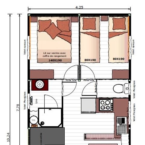 TIENDA DE LONA Y MADERA 5 personas - Lodge Premium 32m² 2 hab (2024) 4/5 pers