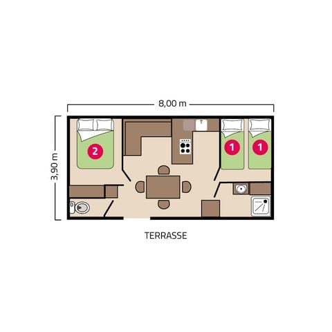 Mobile home 4 persons - Atlantique Éco 4 persons (with terrace)