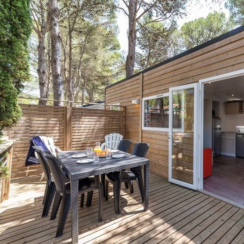 Mobilheim 6 Personen - Mobilheim | Premium | 3 Schlafzimmer | 6 Personen | Erhöhte, nicht überdachte Terrasse | 1 Badezimmer | Klimaanlage