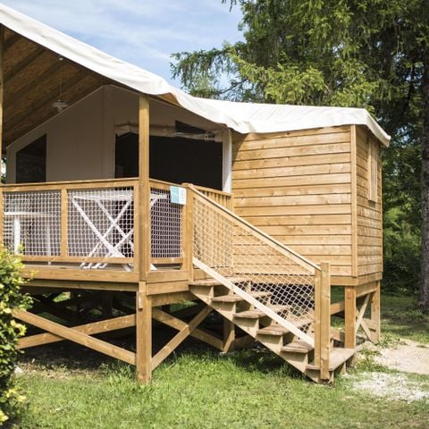 Tente en toile et en bois 5 personnes - CABANE PILOTIS