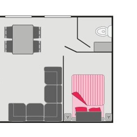 Mobilheim 6 Personen - Classic | 3 Schlafz. | 6 Pers. | Erhöhte Terrasse | Klimaanlage | TV