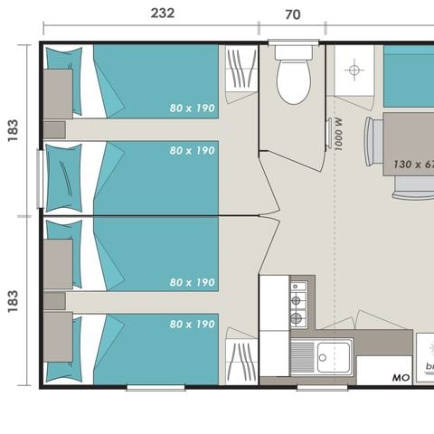 BUNGALOW 8 personnes - Comfort XL | 3 Ch. | 6/8 Pers. | Terrasse Couverte | Clim.
