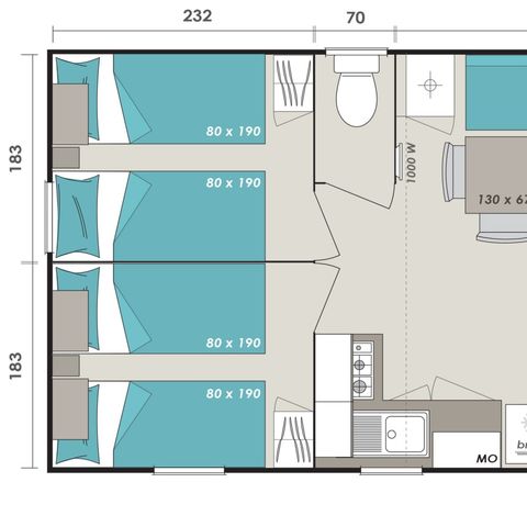 BUNGALOW 8 personnes - Comfort XL | 3 Ch. | 6/8 Pers. | Terrasse surélevée | Clim.