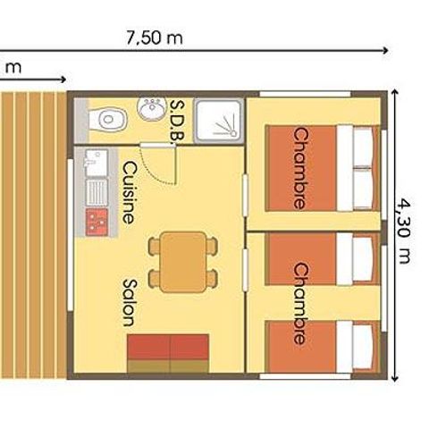 Safarizelt 4 Personen - Holzhütte Lodge auf Stelzen Standard 34m² (2 Zimmer), davon 11m² überdachte Terrasse + TV 4 Pers.