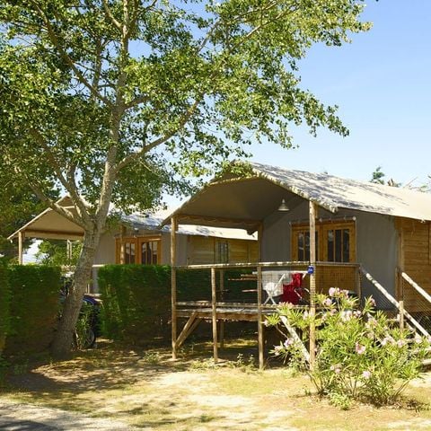 TENTE TOILE ET BOIS 4 personnes - Cabane Lodge Bois sur pilotis Standard 38m² (2 chambres) dont terrasse couverte de 8m² 4 pers.