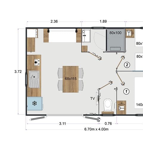 Mobilhome 4 personnes - CABANE 2ch 4 Pers