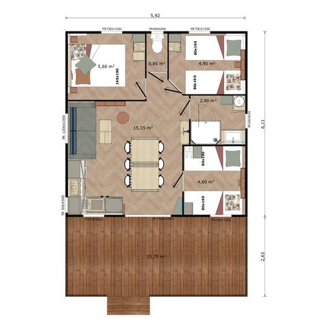 Chalet 6 Personen - Sésame 35m² - 3 Schlafzimmer