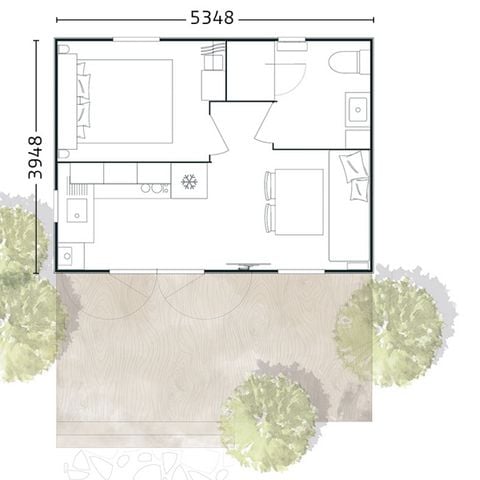 Stacaravan 2 personen - Studio 20 m² - 1 slaapkamer - Met - 1 tweepersoonsbed - HOTELFORMULE