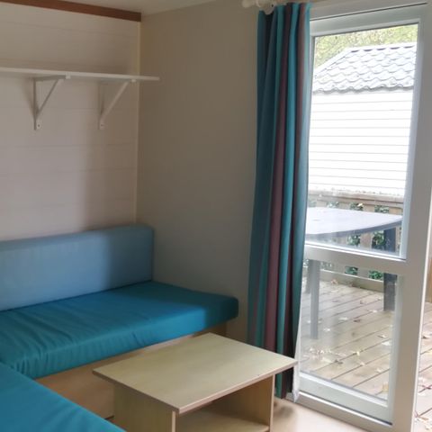 MOBILHOME 6 personnes - Mobilhome DUO - 2 chambres, 2 salles de bain, 2 WC, 1 canapé-lit, lave vaisselle, 43,5m² terrasse comprise 1/6 pers