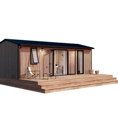 MOBILHOME 4 personnes - Aquitaine Premium vue Lac 29m² 2ch-4p+terrasse couverte+ TV + lave-vaisselle +chiliennes