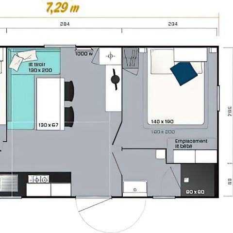 BUNGALOW 6 personnes - Climatisé 2 chambres jusqu'à 6 personnes