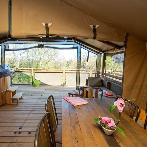 Tente en toile et en bois 7 personnes - Lodge Kenya Premium + bain nordique