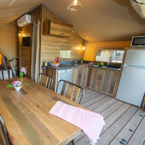 Tente en toile et en bois 7 personnes - Lodge Kenya Premium + bain nordique